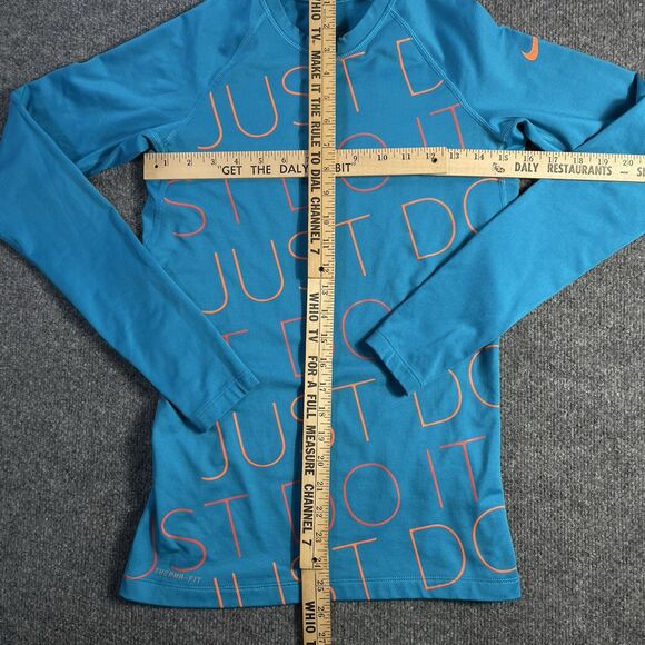 Nike Pro Combat Top Women’s Small Blue Dri-Fit Therma Fitted Thumb Holes Swoosh - Picture 7 of 13